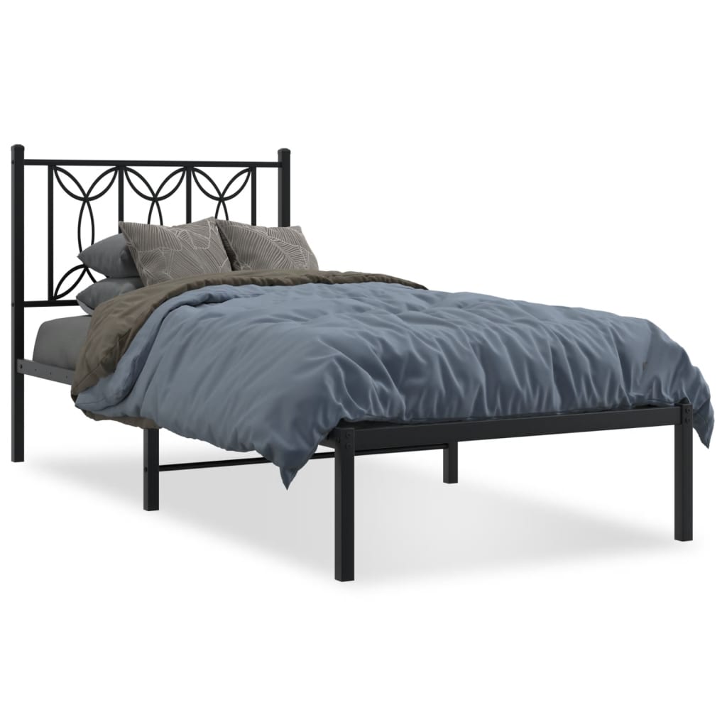 Metal Bed Frame without Mattress with Headboard Black 80 cm 200 cm