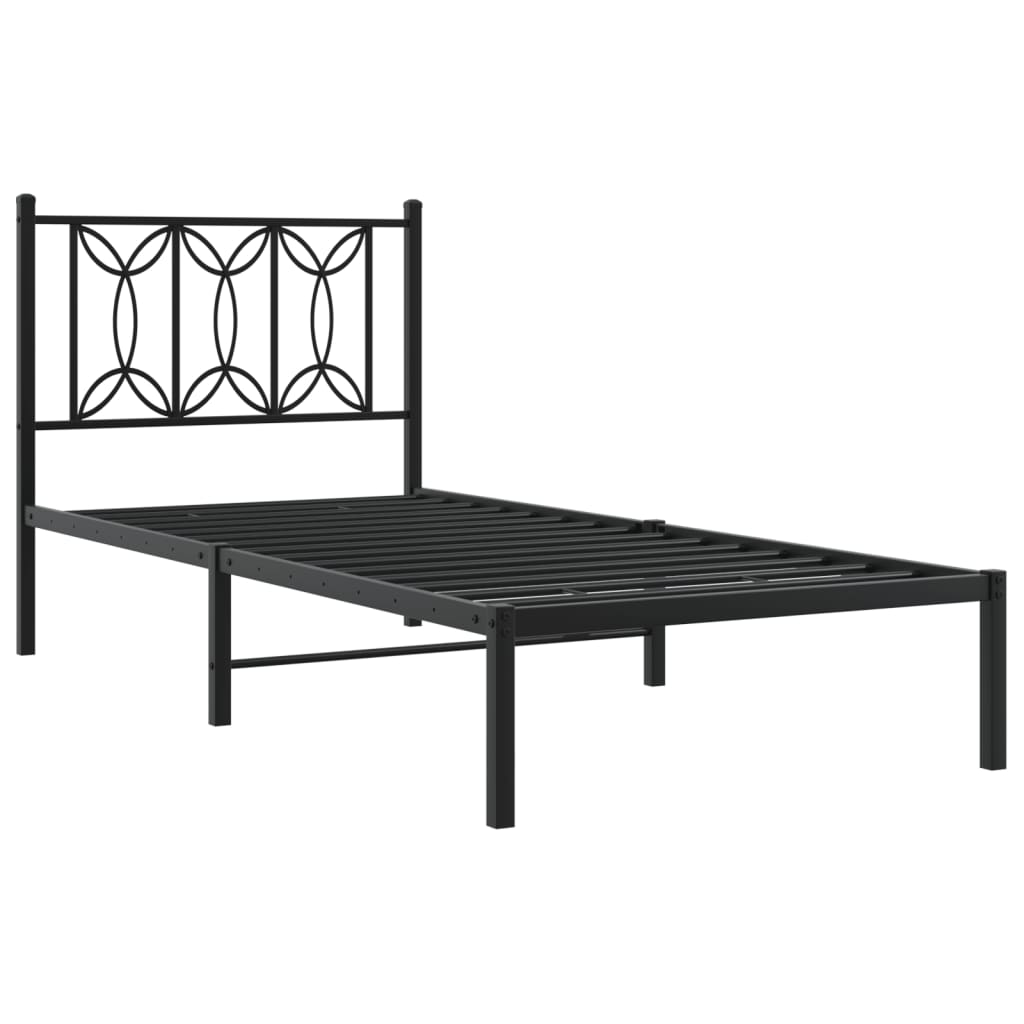 Metal Bed Frame without Mattress with Headboard Black 80 cm 200 cm