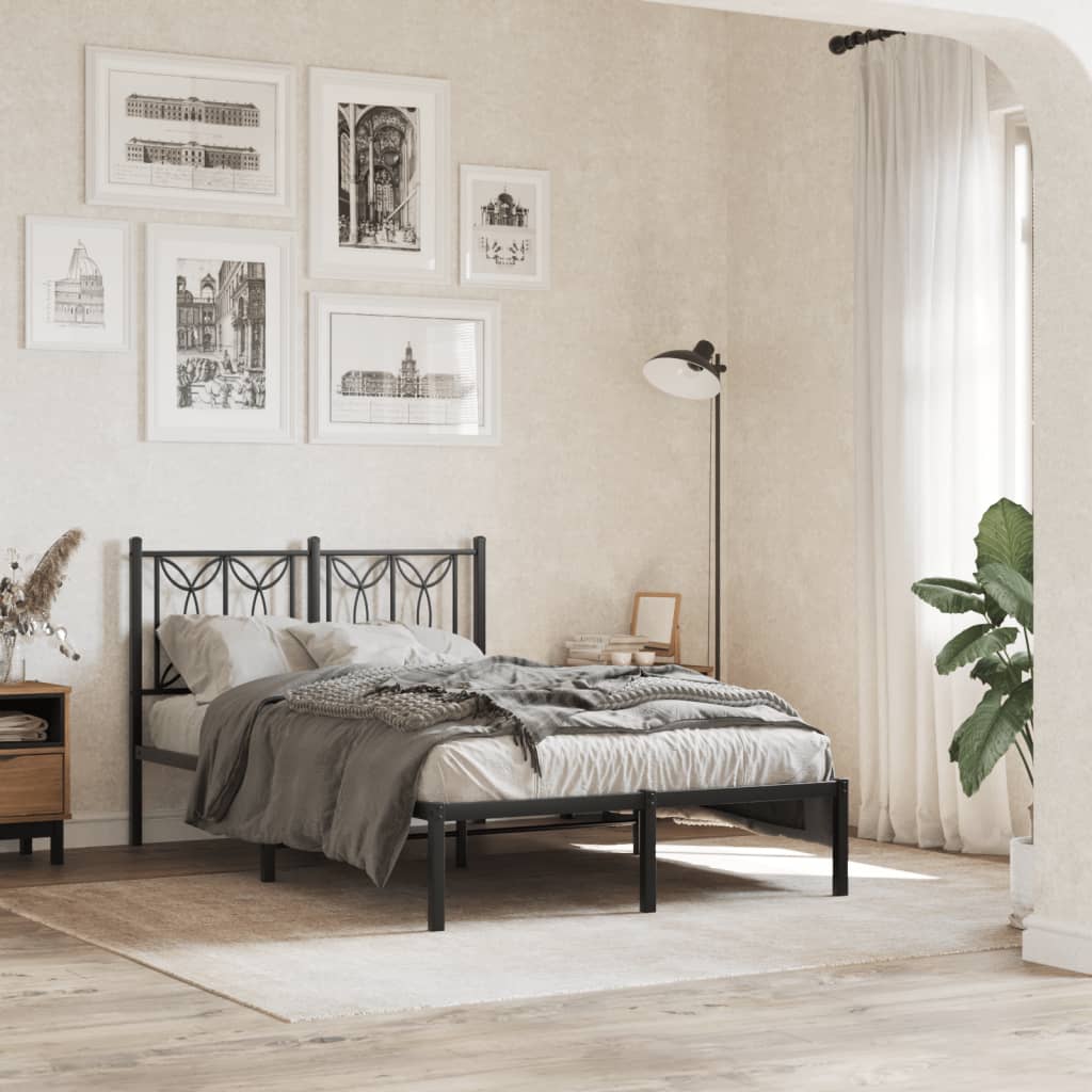 Metal Bed Frame without Mattress with Headboard Black 120 cm 190 cm