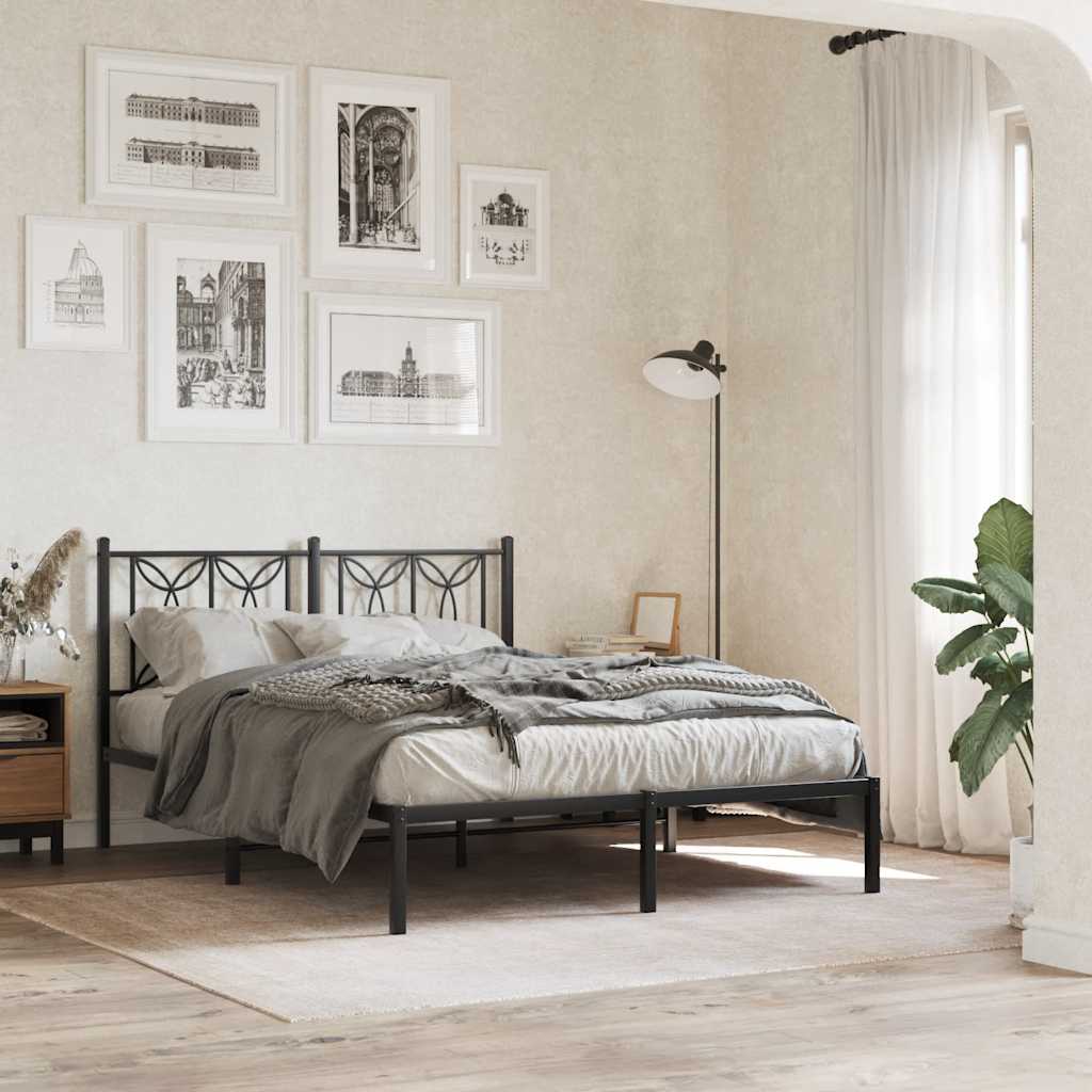 Metal Bed Frame without Mattress with Headboard Black 135 cm 190 cm