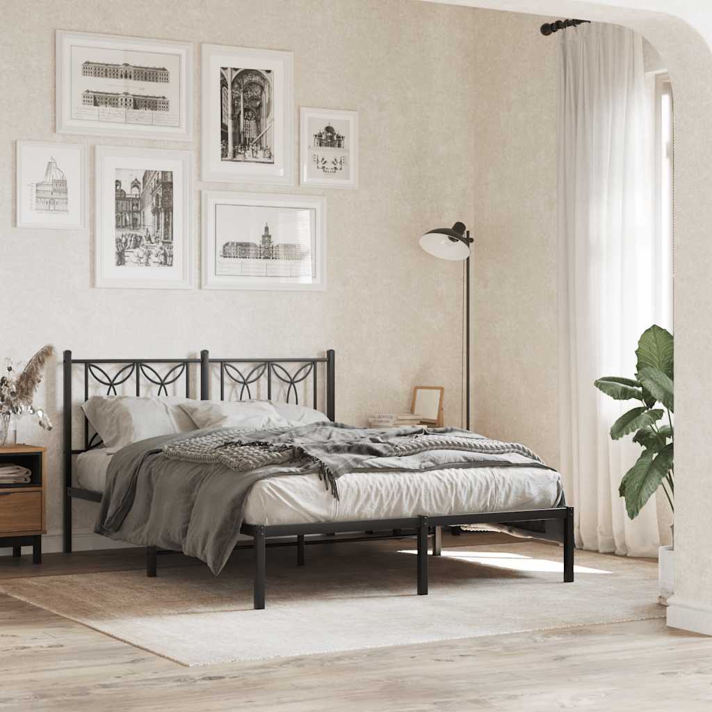 Metal Bed Frame without Mattress with Headboard Black 140 cm 190 cm