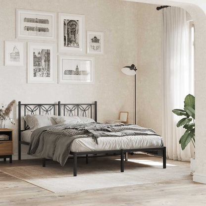 Metal Bed Frame without Mattress with Headboard Black 140 cm 190 cm