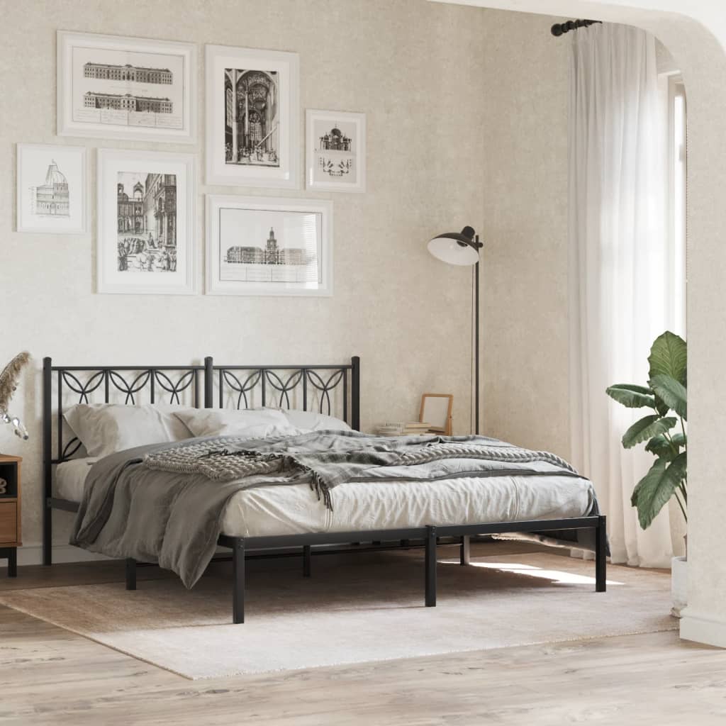 Metal Bed Frame without Mattress with Headboard Black 150 cm 200 cm