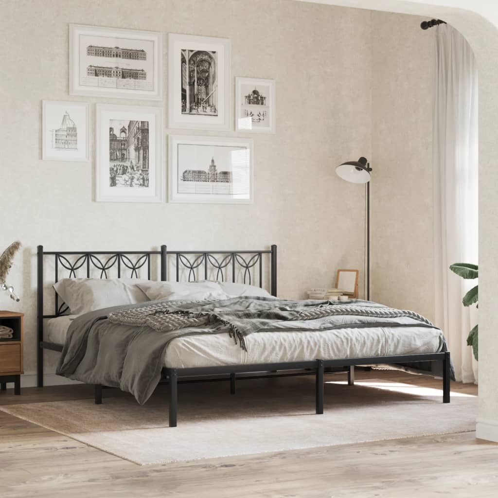 Metal Bed Frame without Mattress with Headboard Black 183 cm 213 cm