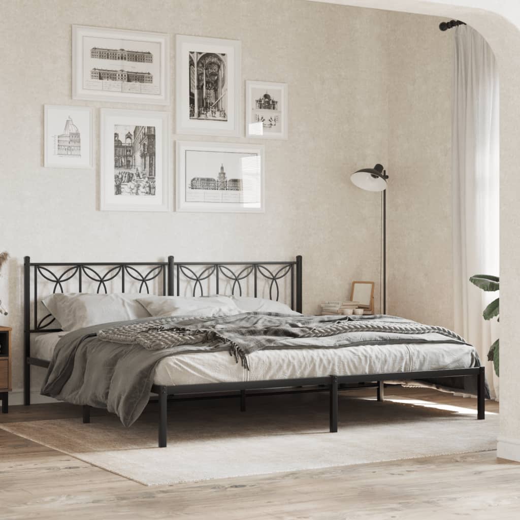 Metal Bed Frame without Mattress with Headboard Black 193 cm 203 cm