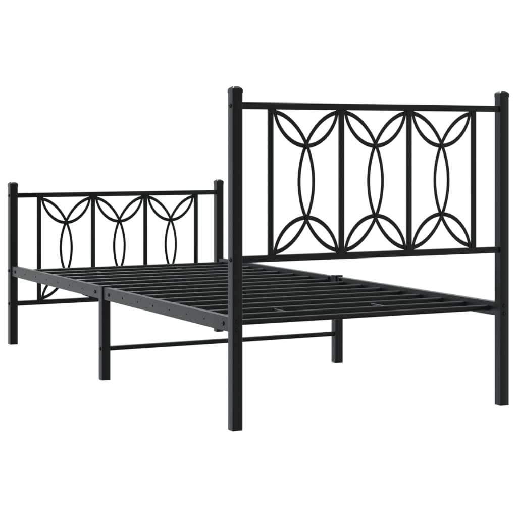 Metal Bed Frame without Mattress with Footboard with Headboard & Footboard Black 75 cm 190 cm
