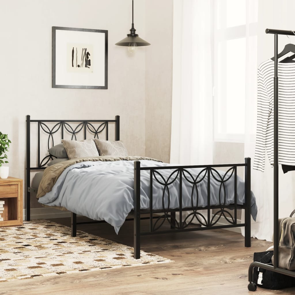 Metal Bed Frame without Mattress with Footboard with Headboard & Footboard Black 90 cm 200 cm
