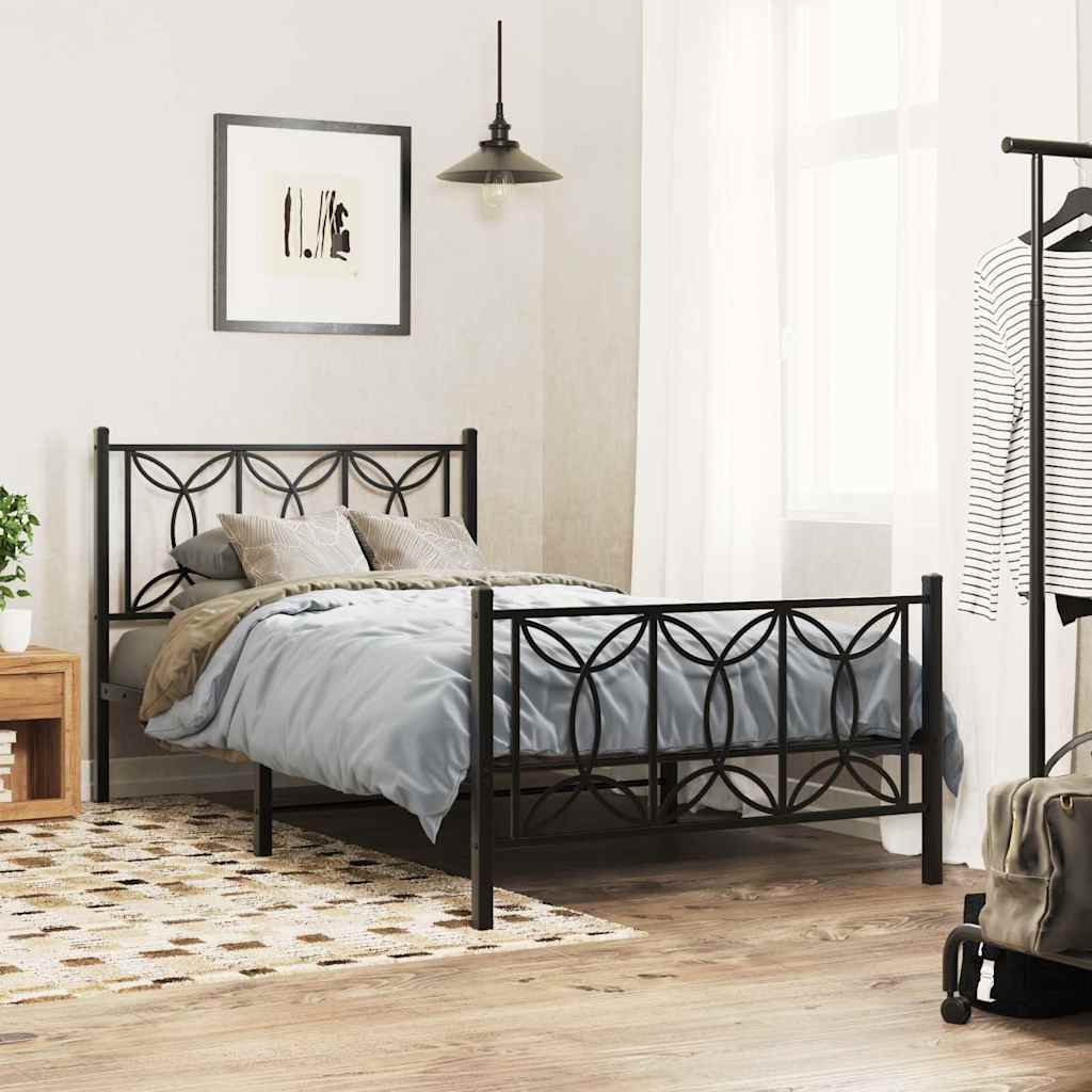 Metal Bed Frame without Mattress with Footboard with Headboard & Footboard Black 100 cm 200 cm