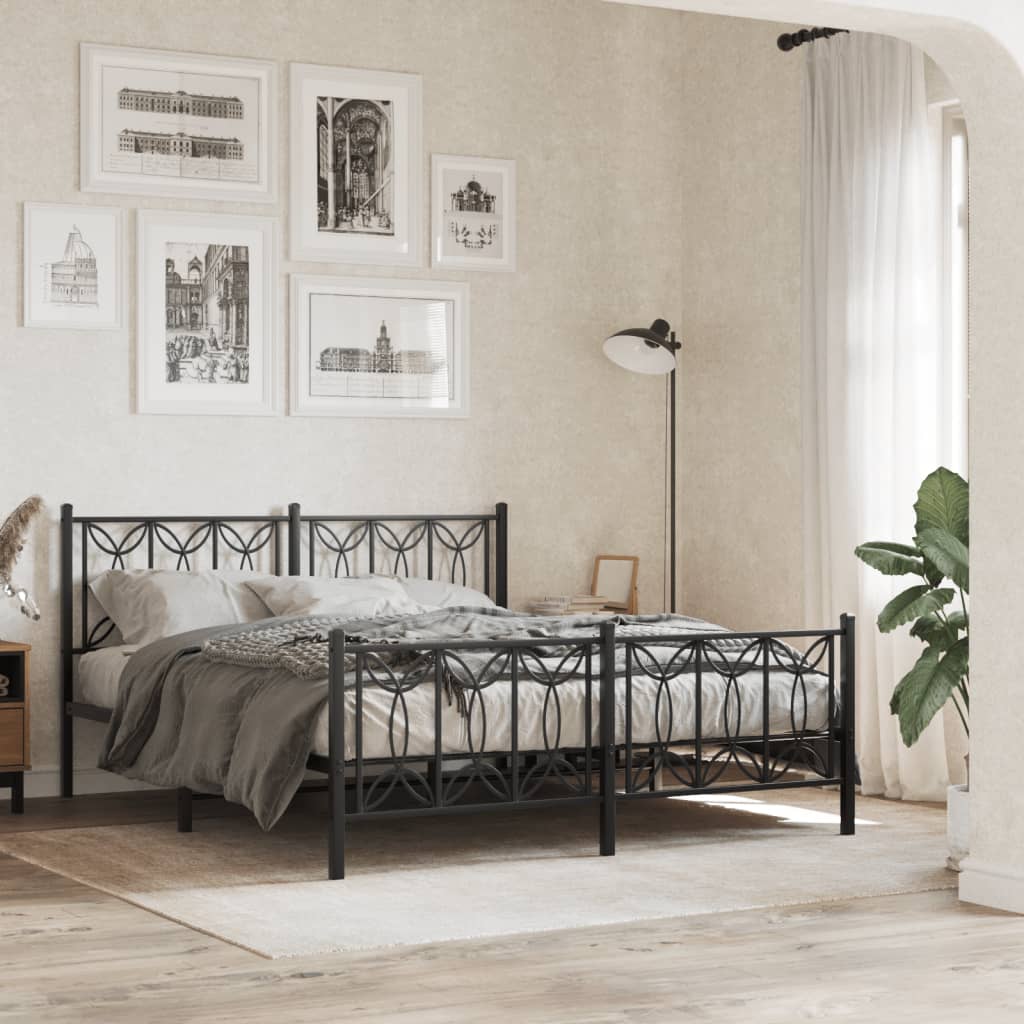 Metal Bed Frame without Mattress with Footboard with Headboard & Footboard Black 150 cm 200 cm