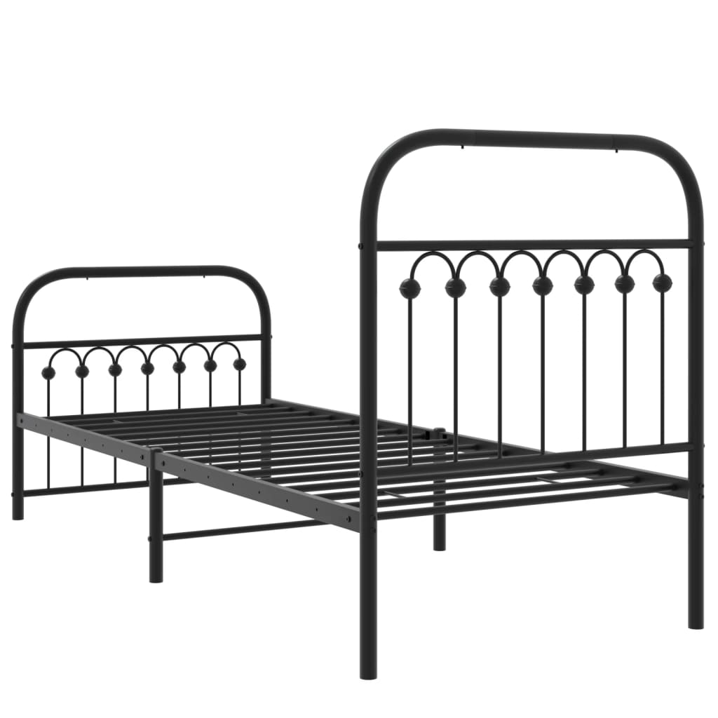 Metal Bed Frame without Mattress with Footboard with Headboard & Footboard Black 75 cm 190 cm