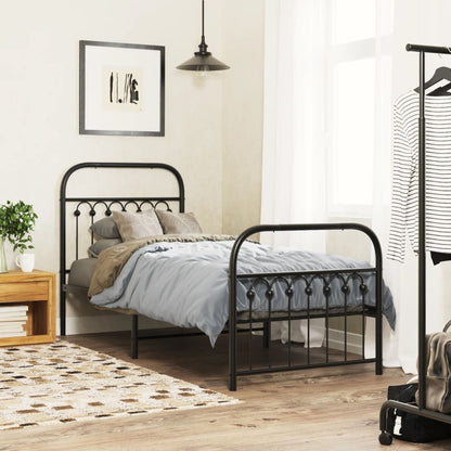 Metal Bed Frame without Mattress with Footboard with Headboard & Footboard Black 75 cm 190 cm