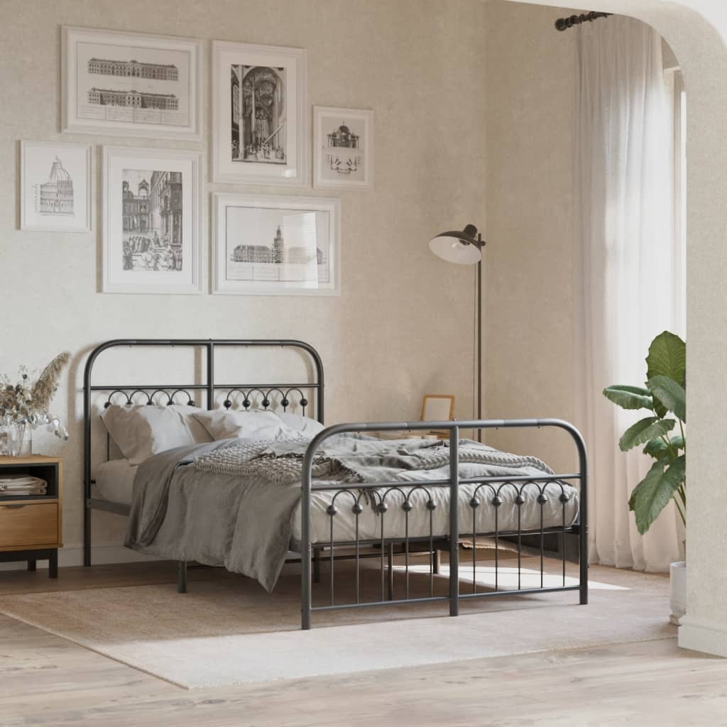 Metal Bed Frame without Mattress with Footboard with Headboard & Footboard Black 120 cm 200 cm