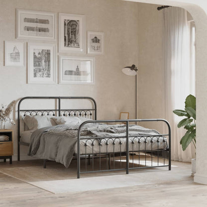 Metal Bed Frame without Mattress with Footboard with Headboard & Footboard Black 137 cm 190 cm