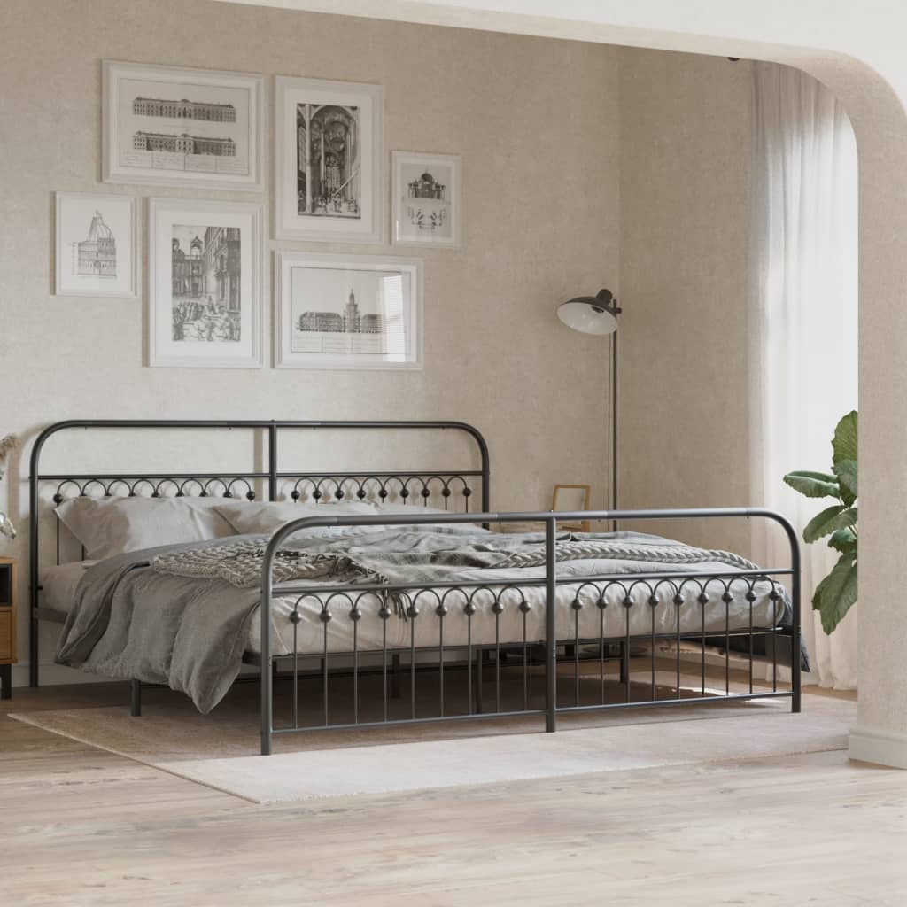 Metal Bed Frame without Mattress with Footboard with Headboard & Footboard Black 193 cm 203 cm