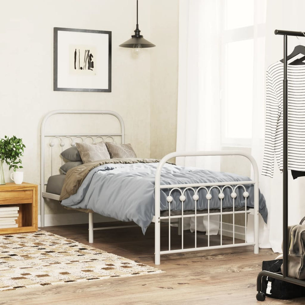vidaXL Metal Bed Frame without Mattress with Footboard with Headboard & Footboard White
