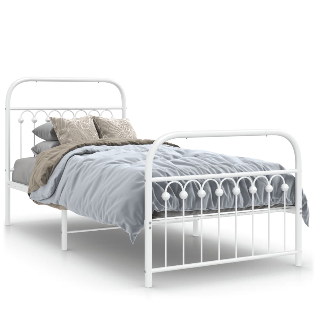 Metal Bed Frame without Mattress with Footboard with Headboard & Footboard White 90 cm 200 cm