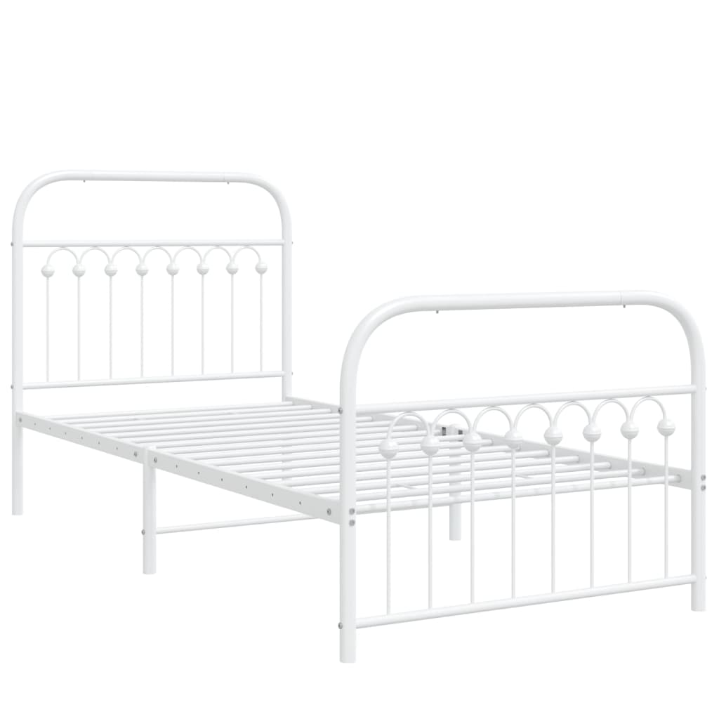 Metal Bed Frame without Mattress with Footboard with Headboard & Footboard White 90 cm 200 cm