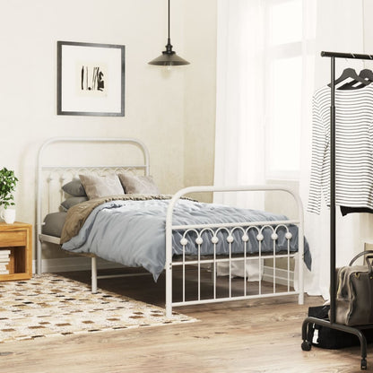 Metal Bed Frame without Mattress with Footboard with Headboard & Footboard White 90 cm 200 cm