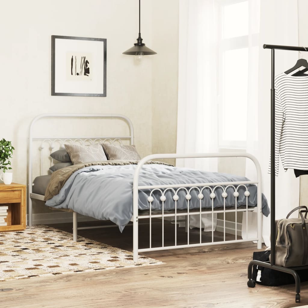 Metal Bed Frame without Mattress with Footboard with Headboard & Footboard White 100 cm 190 cm