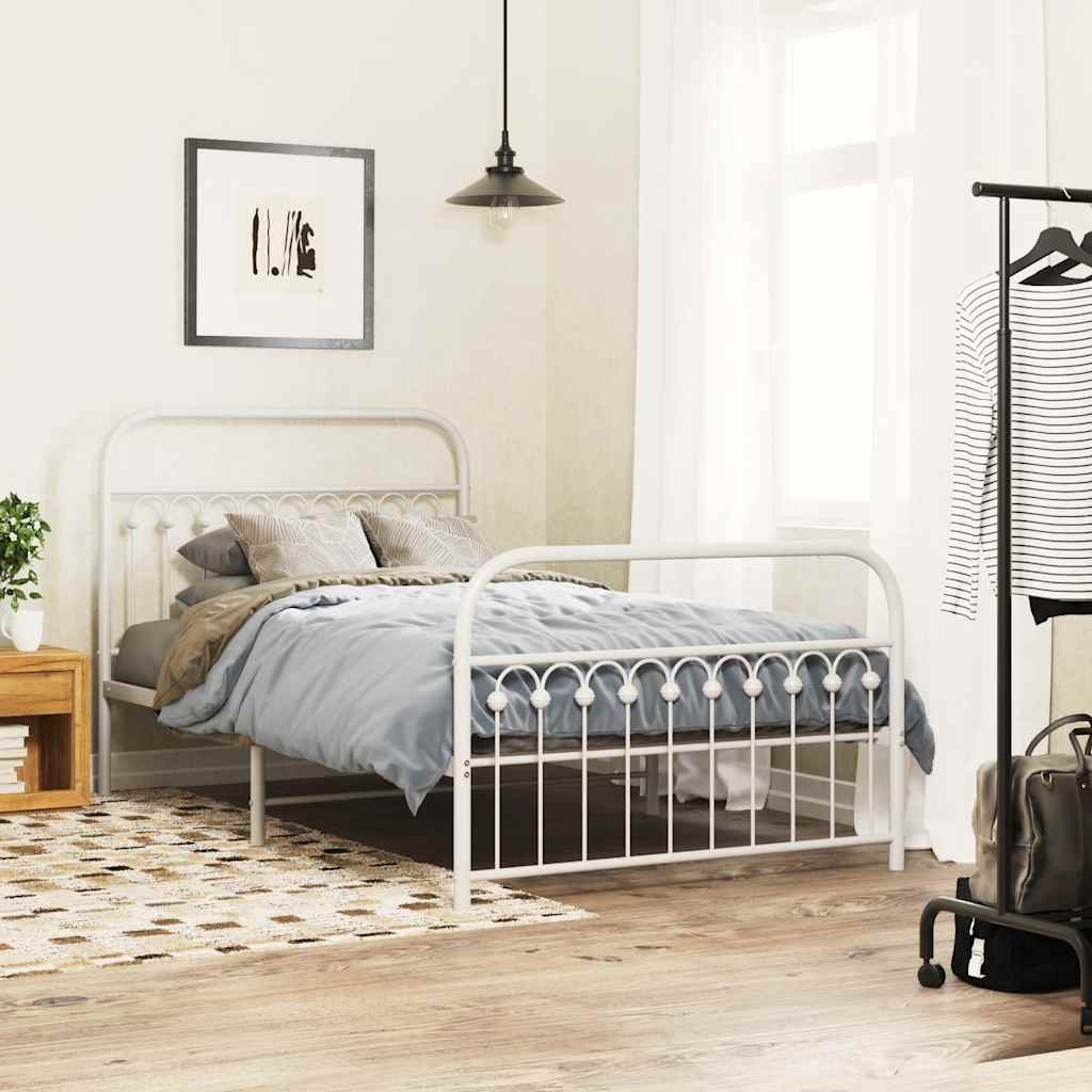 Metal Bed Frame without Mattress with Footboard with Headboard & Footboard White 107 cm 203 cm