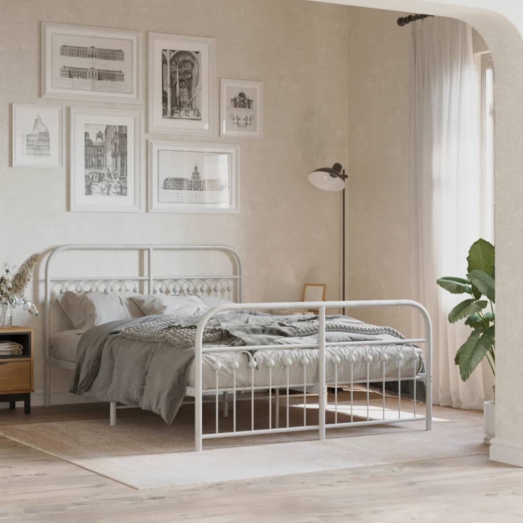 Metal Bed Frame without Mattress with Footboard with Headboard & Footboard White 140 cm 200 cm