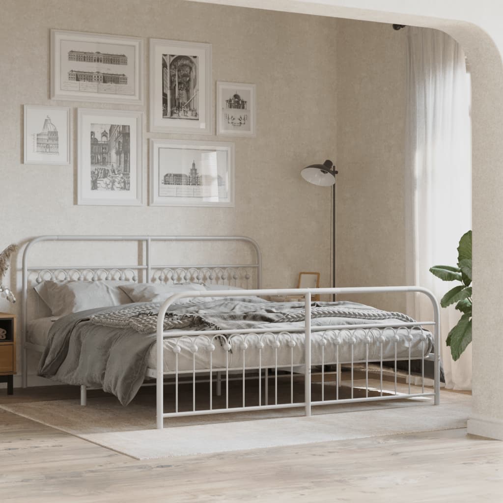 Metal Bed Frame without Mattress with Footboard with Headboard & Footboard White 183 cm 213 cm