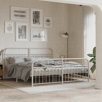 Metal Bed Frame without Mattress with Footboard with Headboard & Footboard White 183 cm 213 cm