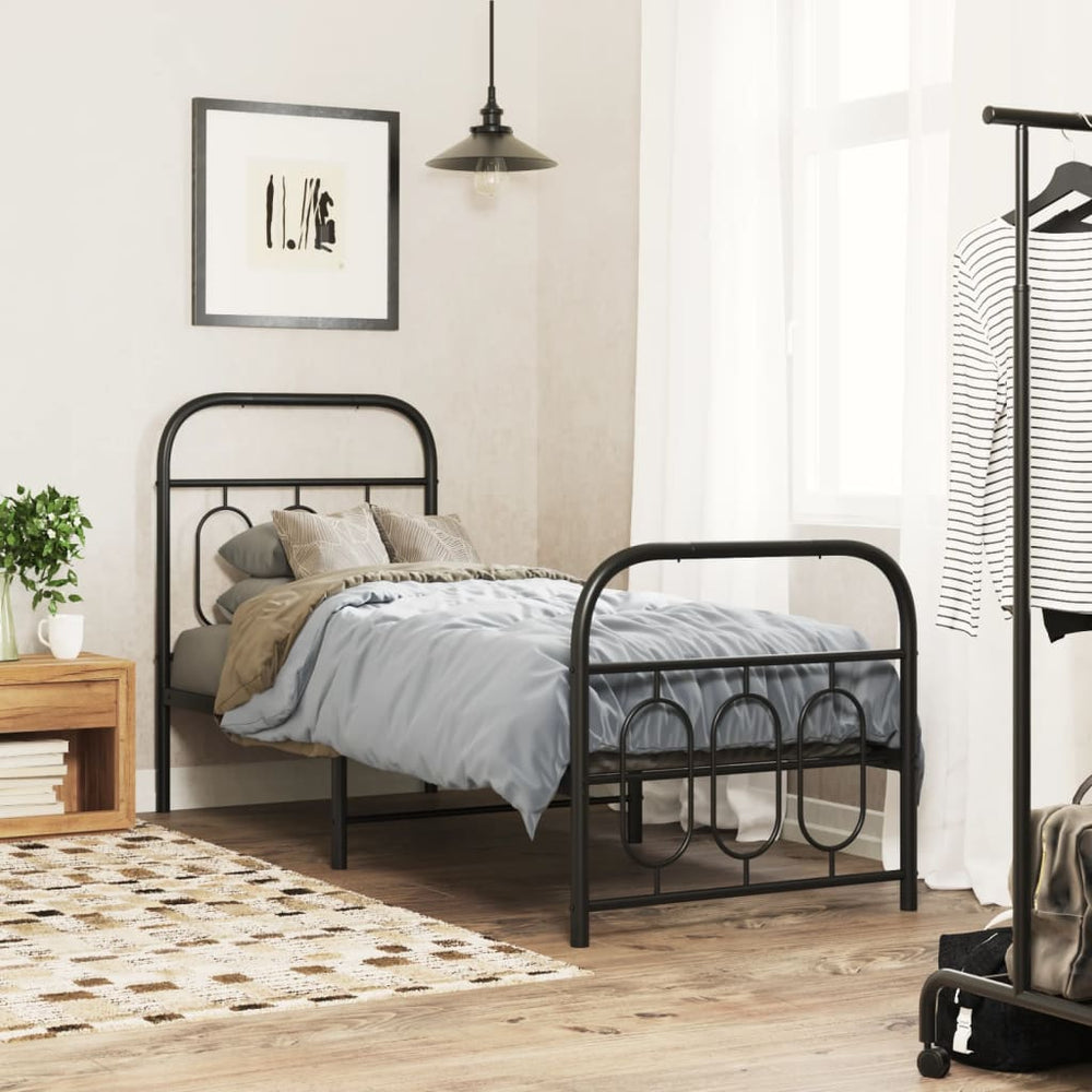 vidaXL Metal Bed Frame without Mattress with Footboard with Headboard & Footboard Black
