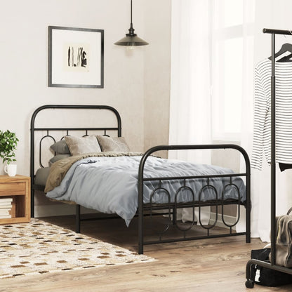 Metal Bed Frame without Mattress with Footboard with Headboard & Footboard Black 90 cm 200 cm