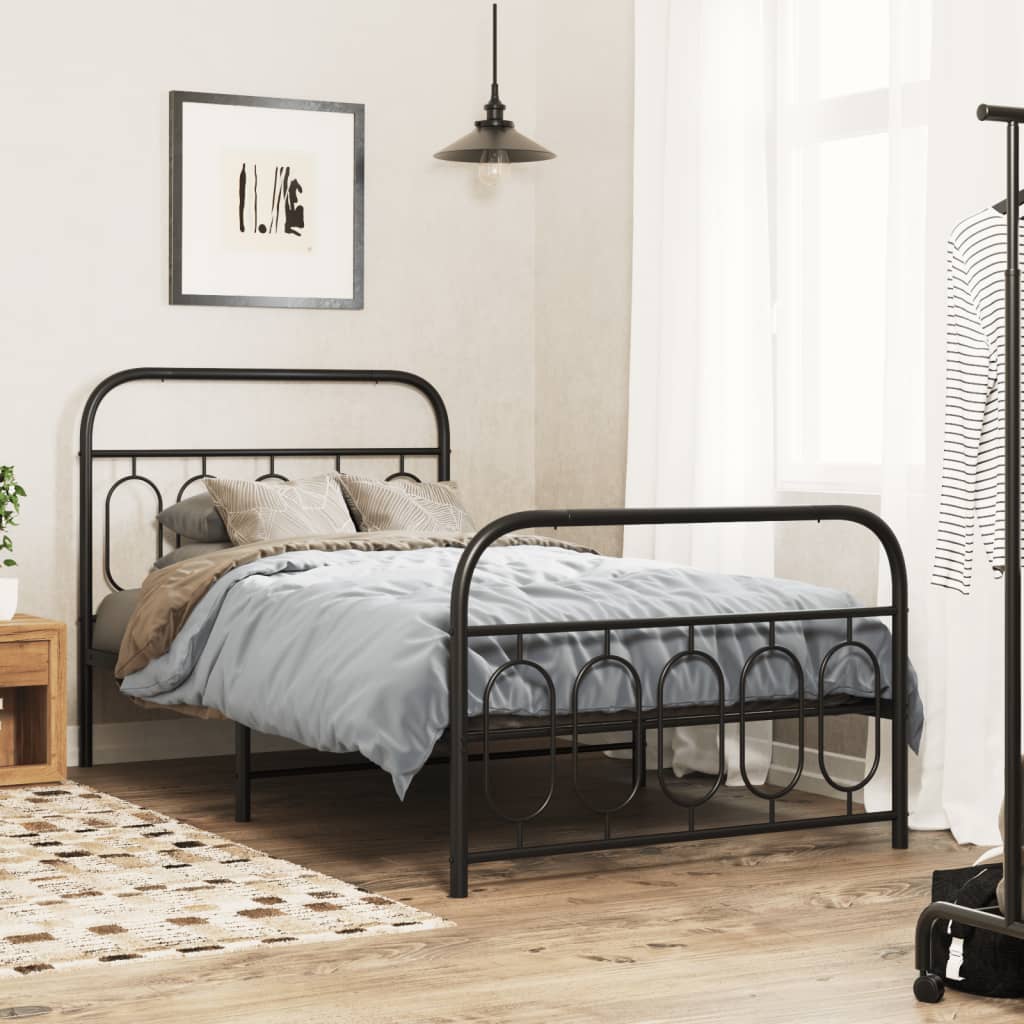 Metal Bed Frame without Mattress with Footboard with Headboard & Footboard Black 107 cm 203 cm