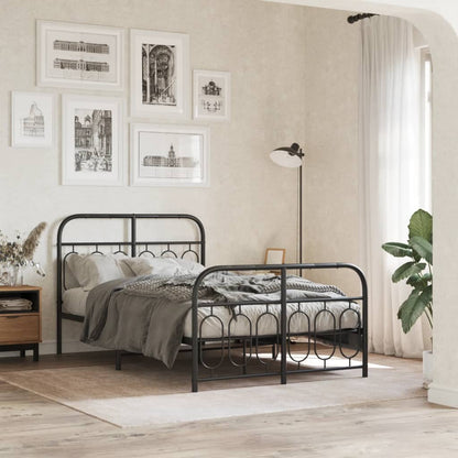 Metal Bed Frame without Mattress with Footboard with Headboard & Footboard Black 120 cm 190 cm