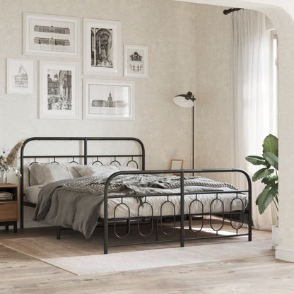 Metal Bed Frame without Mattress with Footboard with Headboard & Footboard Black 140 cm 190 cm