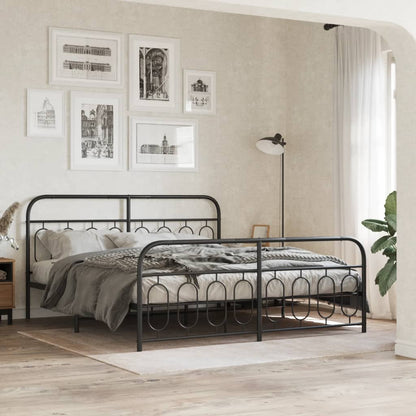 Metal Bed Frame without Mattress with Footboard with Headboard & Footboard Black 183 cm 213 cm
