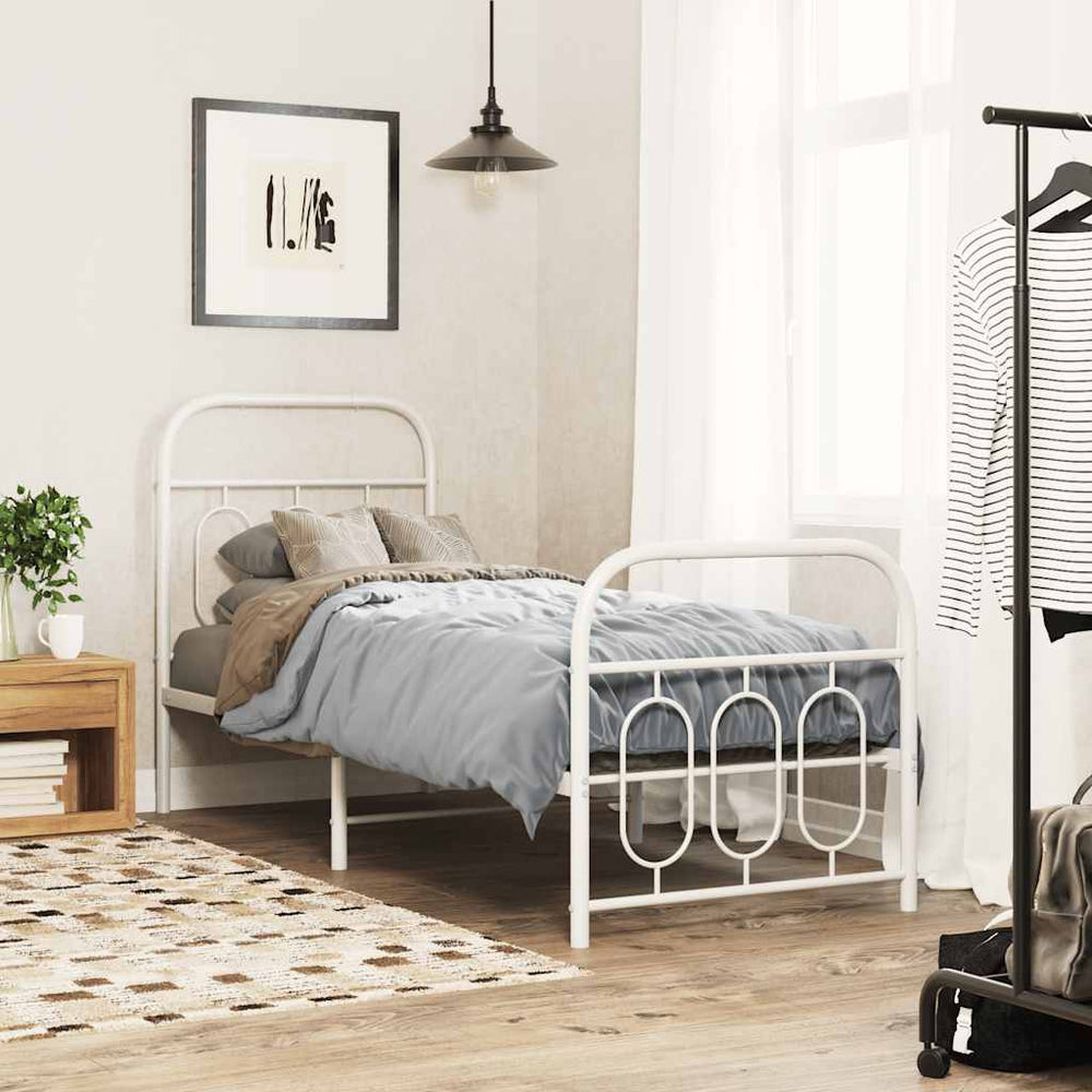 vidaXL Metal Bed Frame without Mattress with Footboard with Headboard & Footboard White