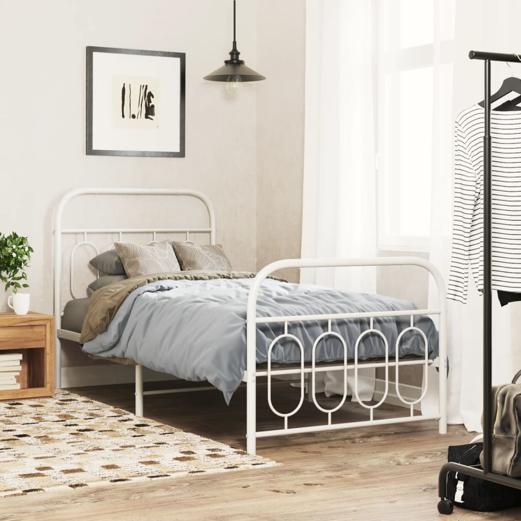 Metal Bed Frame without Mattress with Footboard with Headboard & Footboard White 80 cm 200 cm