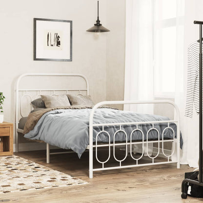 Metal Bed Frame without Mattress with Footboard with Headboard & Footboard White 107 cm 203 cm