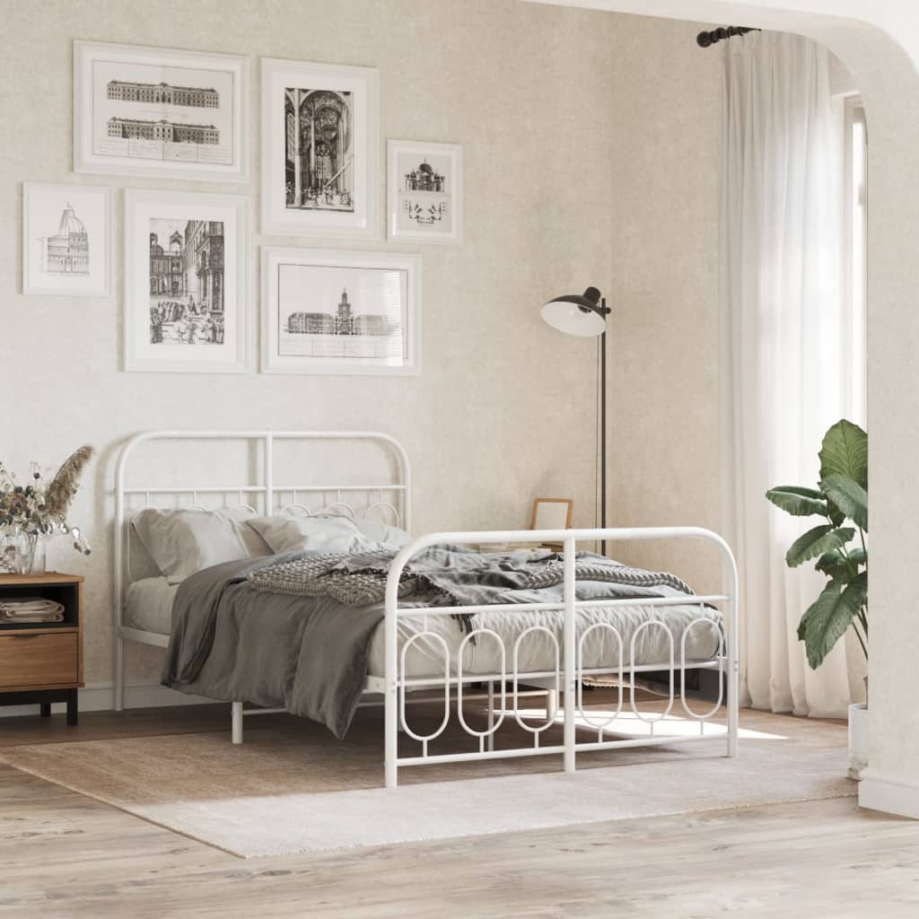 Metal Bed Frame without Mattress with Footboard with Headboard & Footboard White 120 cm 200 cm