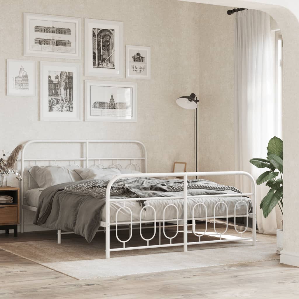 Metal Bed Frame without Mattress with Footboard with Headboard & Footboard White 135 cm 190 cm