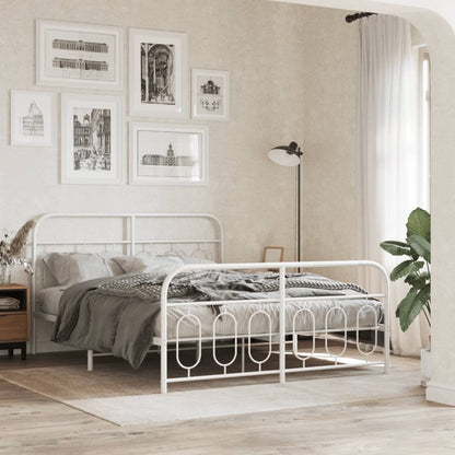 Metal Bed Frame without Mattress with Footboard with Headboard & Footboard White 135 cm 190 cm