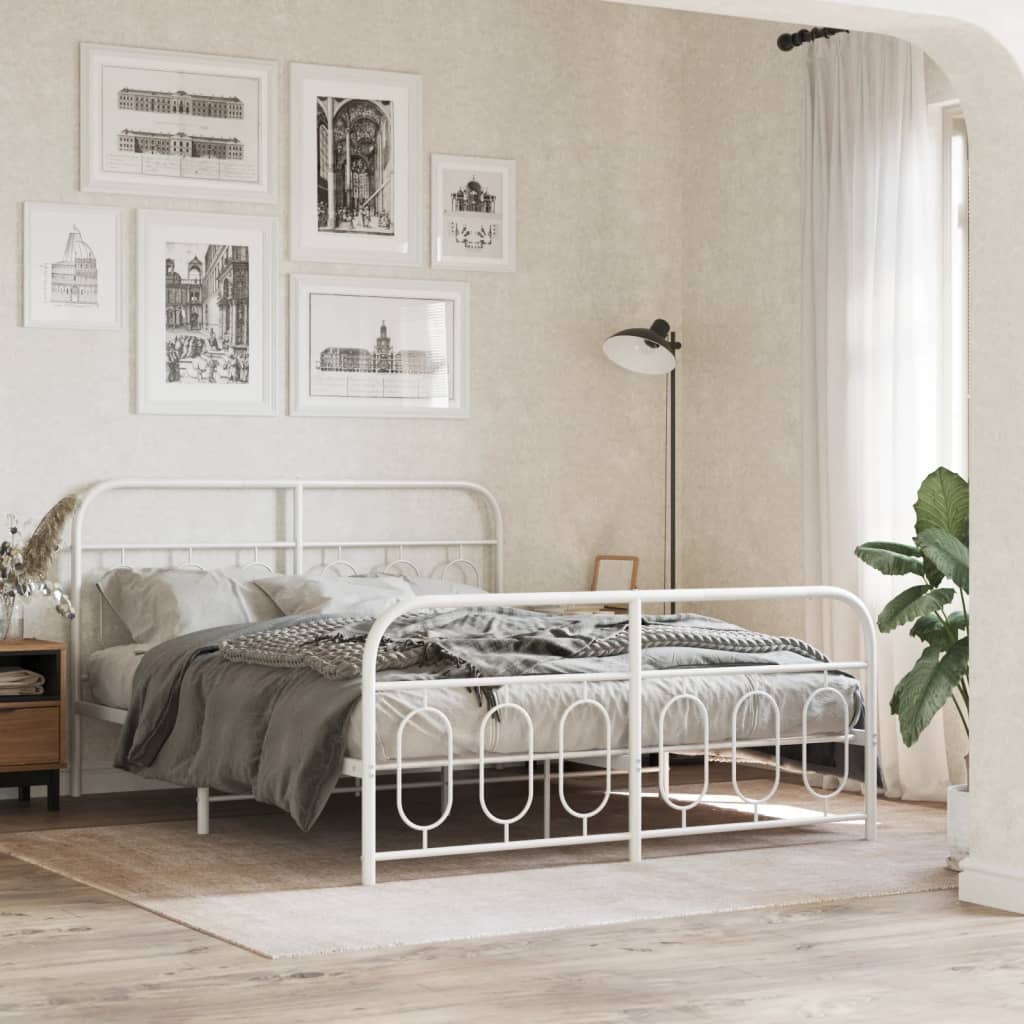 Metal Bed Frame without Mattress with Footboard with Headboard & Footboard White 140 cm 200 cm