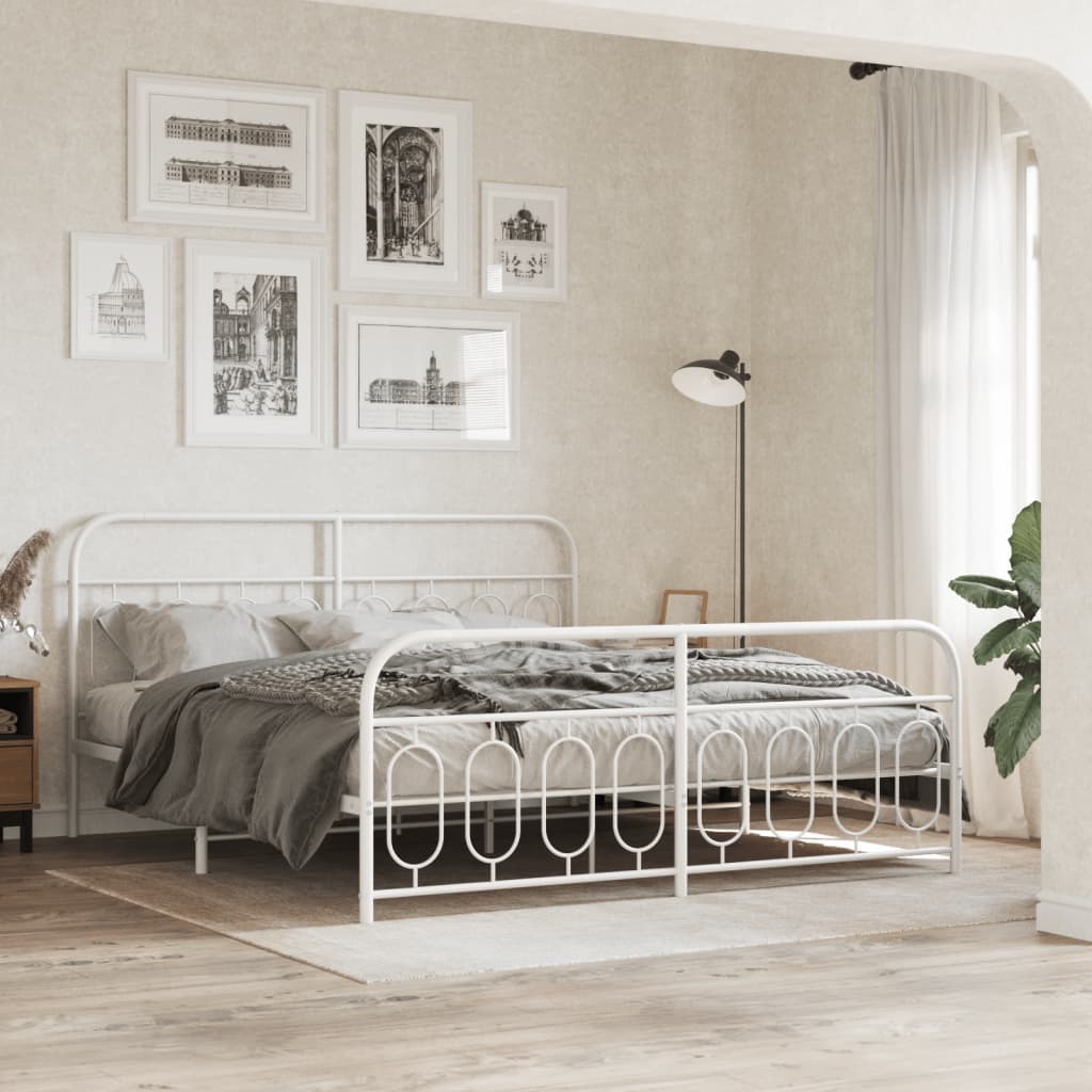 Metal Bed Frame without Mattress with Footboard with Headboard & Footboard White 193 cm 203 cm