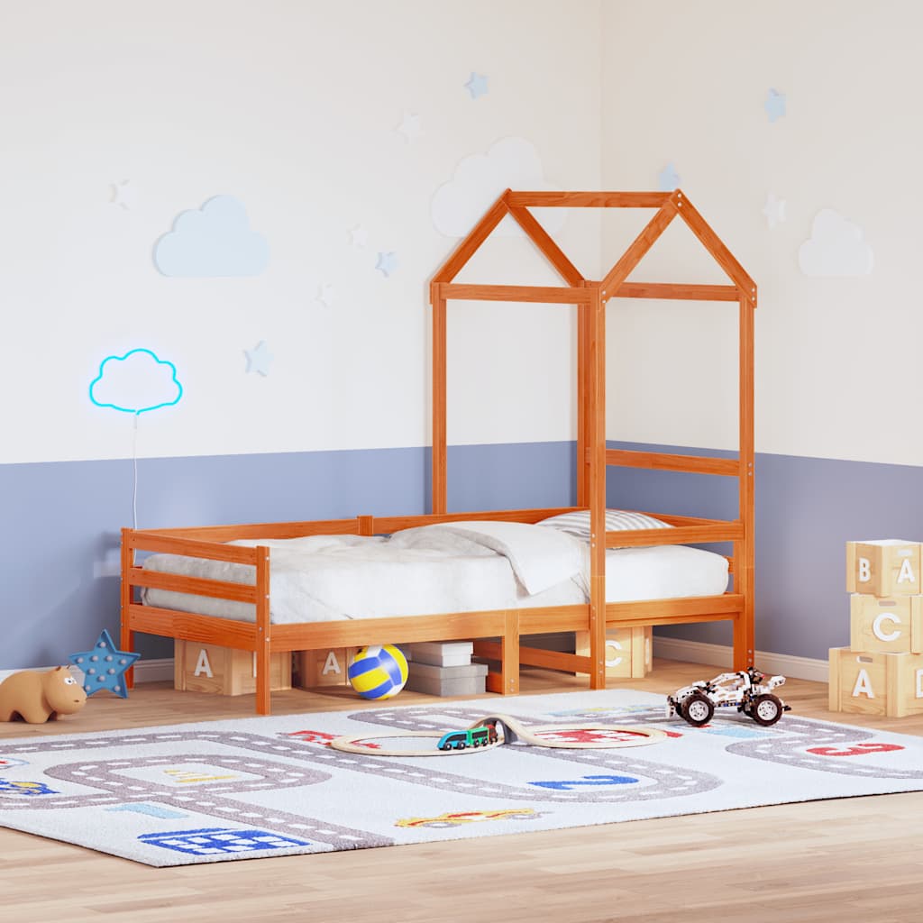 Kids' Bed Roof 98x70x176,5 cm Solid Wood Pine Wax brown 118 x 70 x 176.5 cm