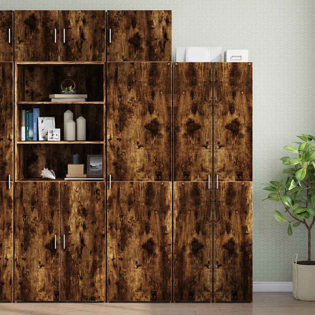 Slim Storage Cabinet 50x42.5x225 cm Engineered Wood 6 Shelves Smoked oak