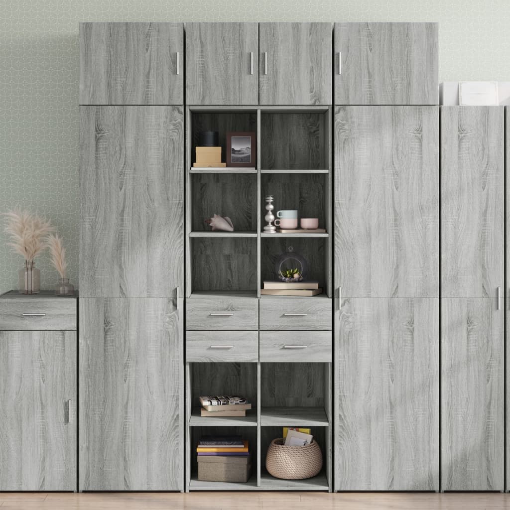 Storage Cabinet 70x42.5x225 cm Engineered Wood 4 Drawers 6 Shelves Grey sonoma