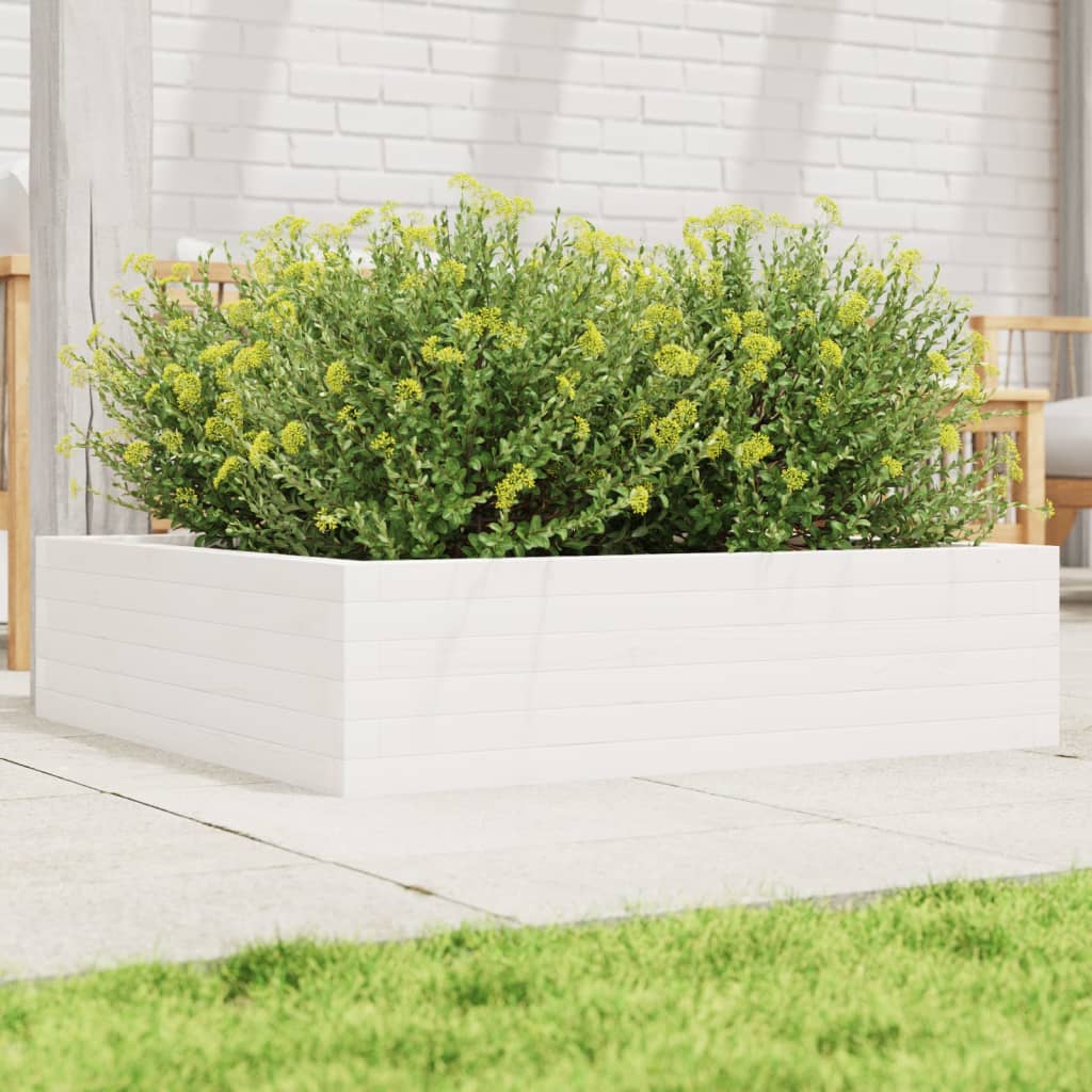 Garden Planter Solid Wood Pine Open Bottom Height 23 cm White 90 cm 90 cm