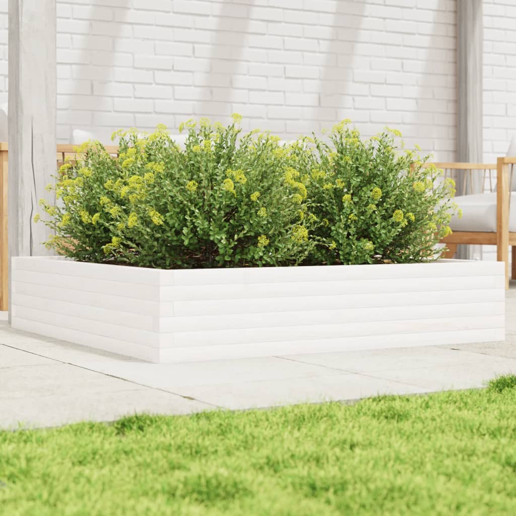 Garden Planter Solid Wood Pine Open Bottom Height 23 cm White 110 cm 110 cm