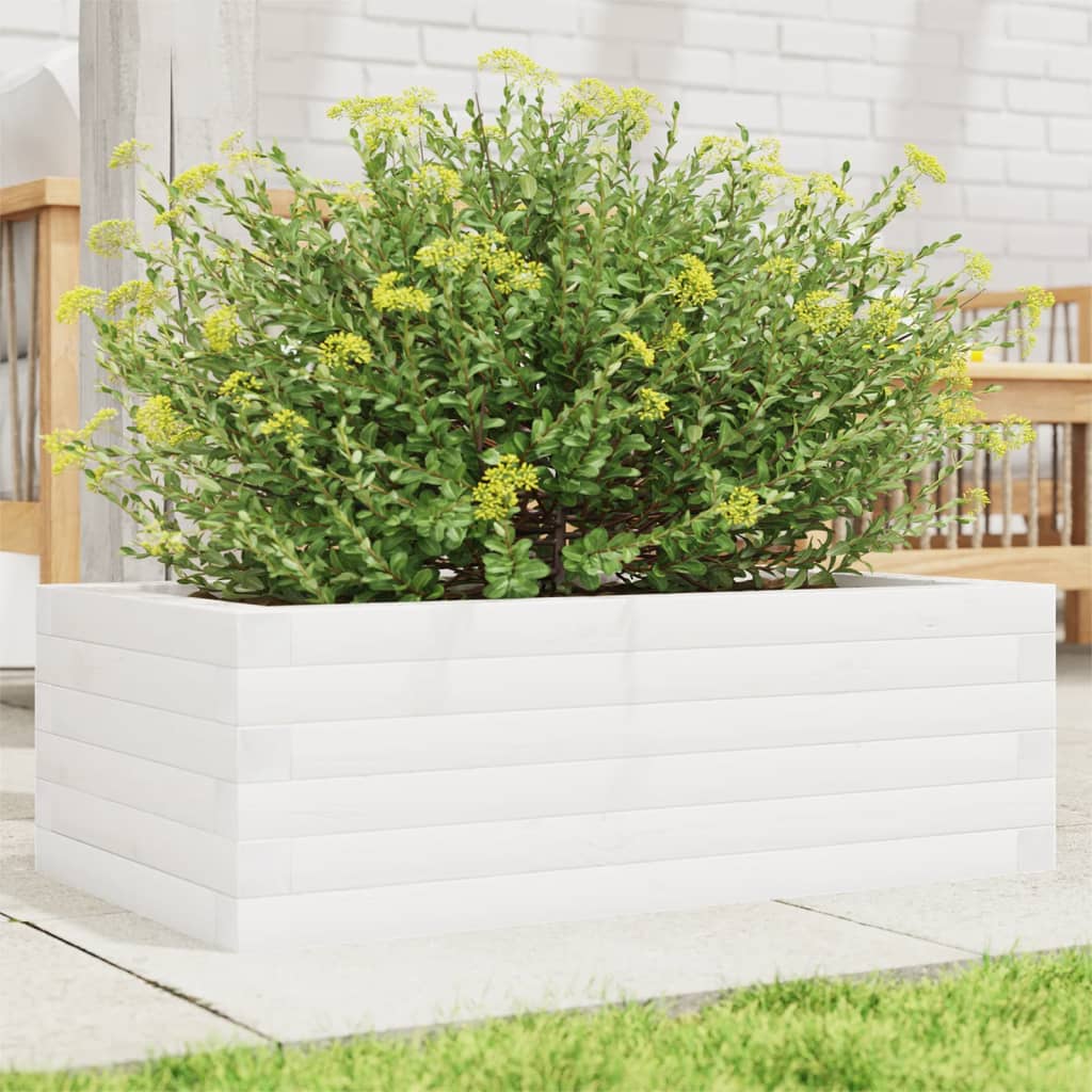 Garden Planter Solid Wood Pine Open Bottom Height 23 cm White 70 cm 40 cm