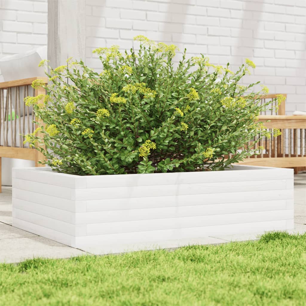 Garden Planter Solid Wood Pine Open Bottom Height 23 cm White 90 cm 60 cm