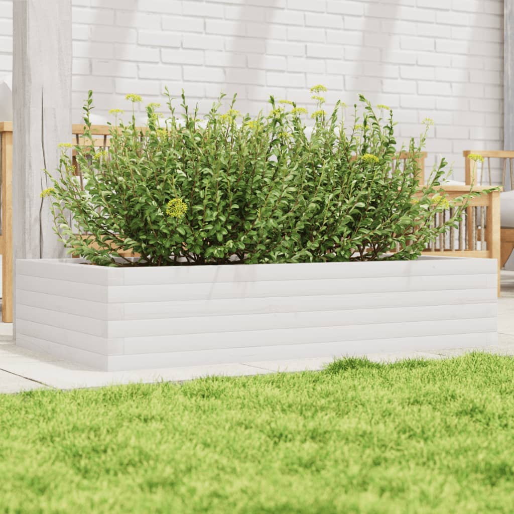 Garden Planter Solid Wood Pine Open Bottom Height 23 cm White 110 cm 60 cm