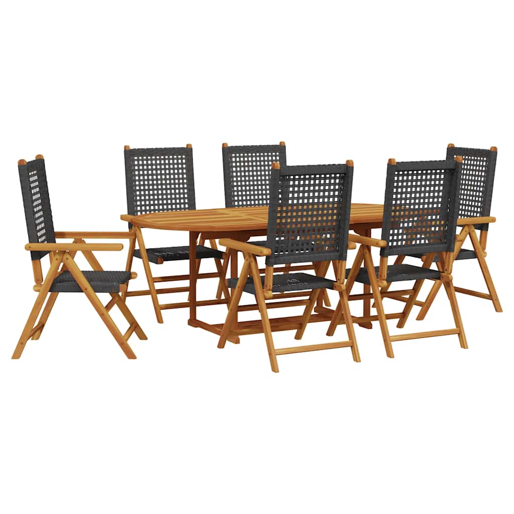 vidaXL 7 Piece Garden Dining Set Black Poly Rattan and Solid Wood 2